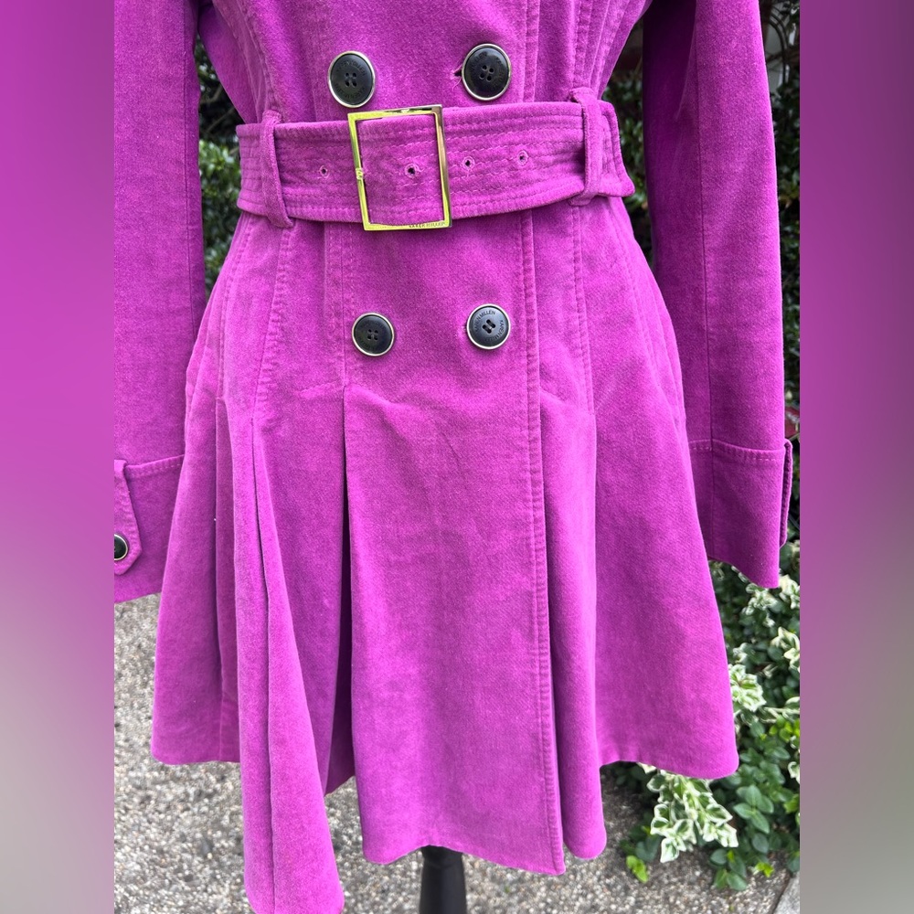 Karen Millen Purple Fit &Flare Trench Coat UK12 US8 fits US 4-6 - Picture 3 of 16